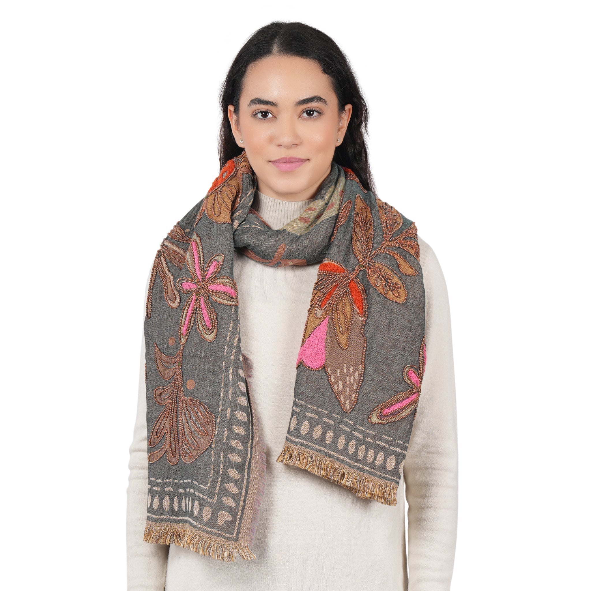 Canyon Petal Embroidered Scarf - Dark Teal - Che Cose Belle