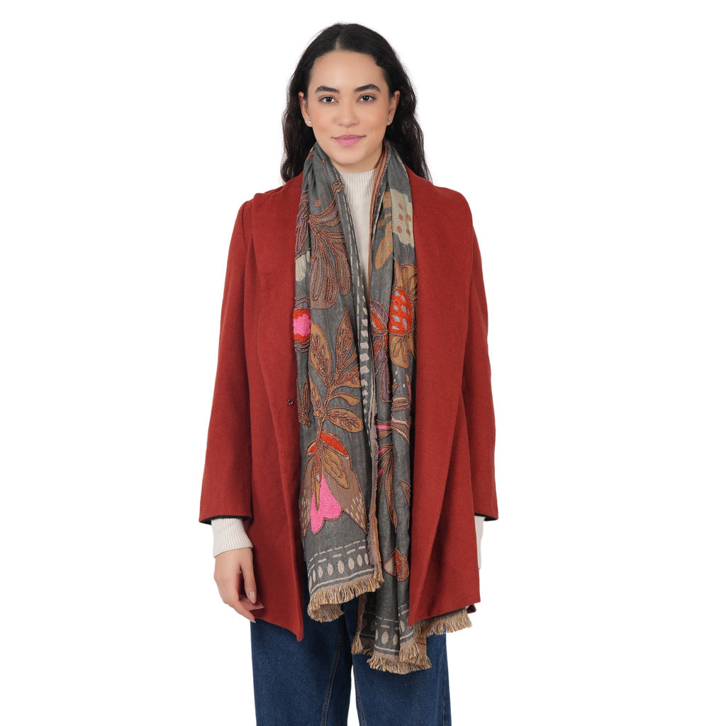 Canyon Petal Embroidered Scarf - Dark Teal - Che Cose Belle