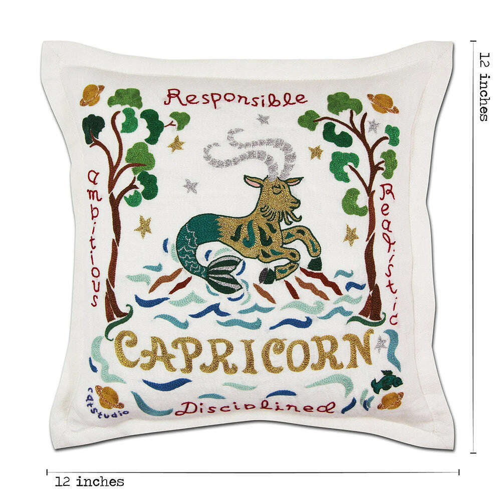 Capricorn Astrology Hand-Embroidered Pillow by Cat Studio - Che Cose Belle