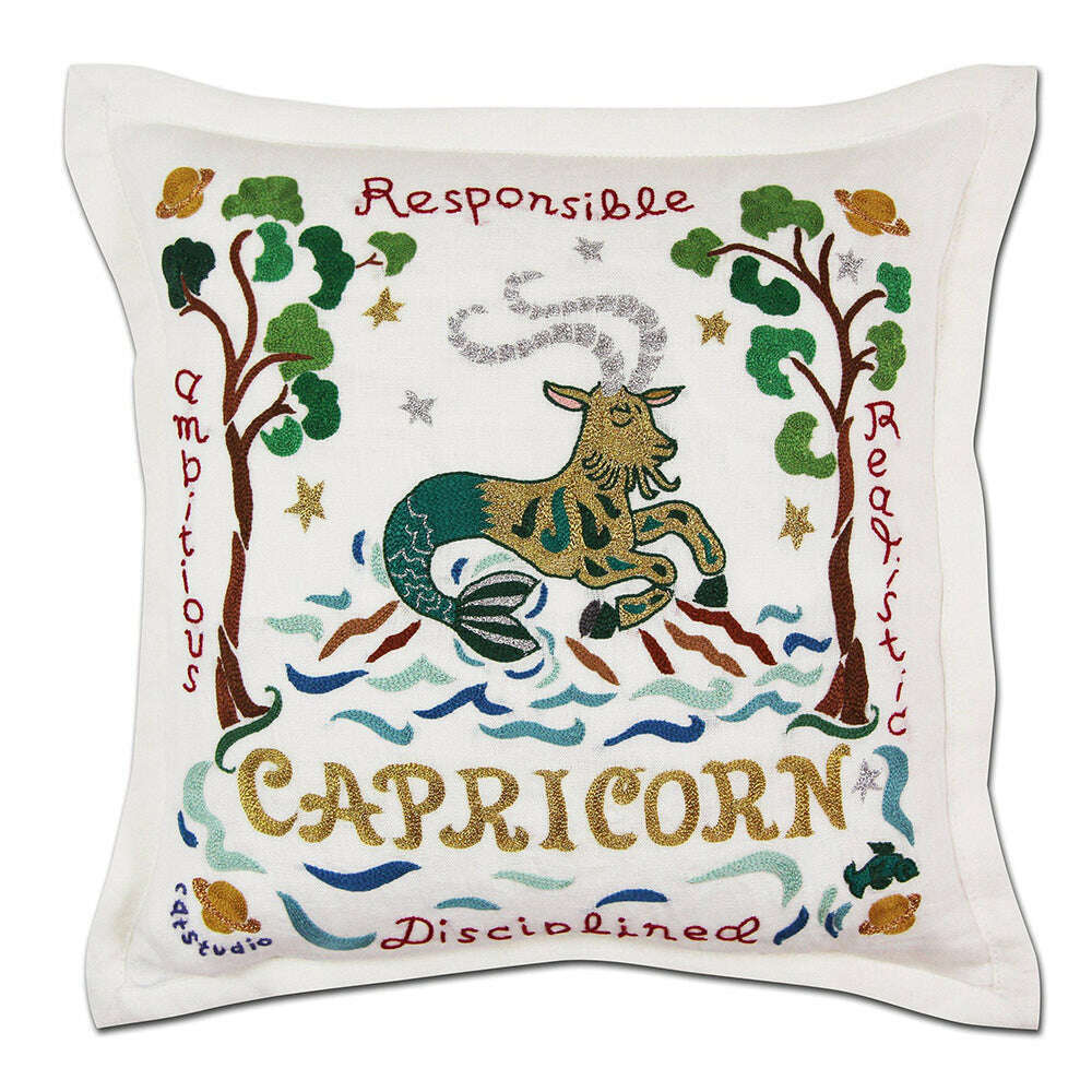 Capricorn Astrology Hand-Embroidered Pillow by Cat Studio - Che Cose Belle
