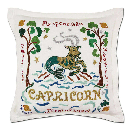 Capricorn Astrology Hand-Embroidered Pillow by Cat Studio - Che Cose Belle