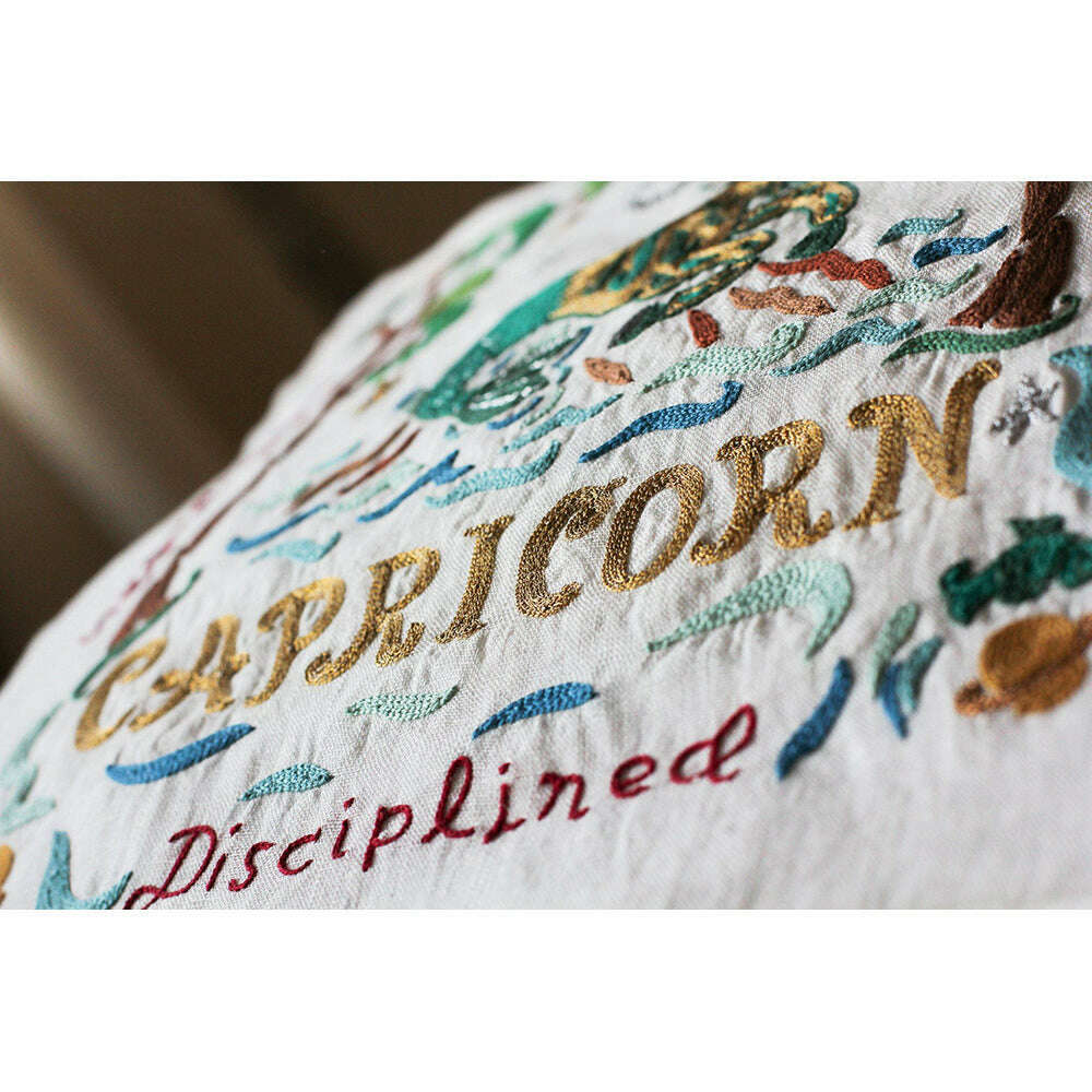 Capricorn Astrology Hand-Embroidered Pillow by Cat Studio - Che Cose Belle