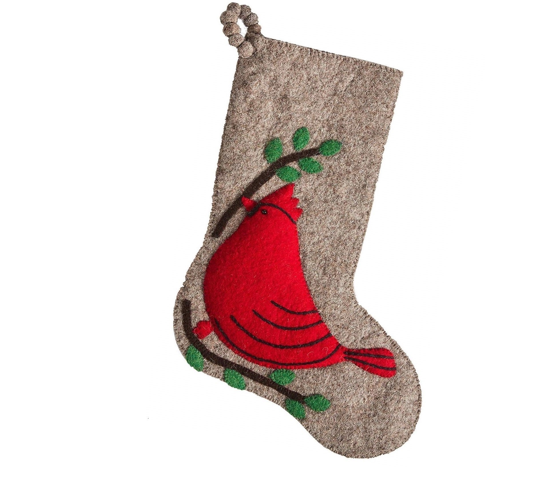 Cardinal Christmas Stocking Hand Felted Wool Gray Arcadia Home - Che Cose Belle