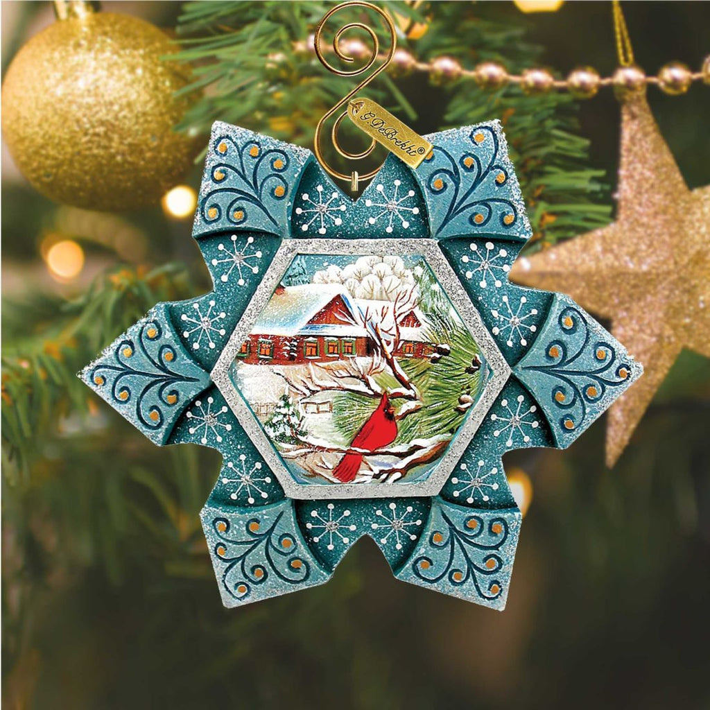 Cardinal Snowfall Sculpted Hand-Painted Christmas Ornament by G. DeBrekht - Wildlife Holiday Decor - 6102180 - Che Cose Belle