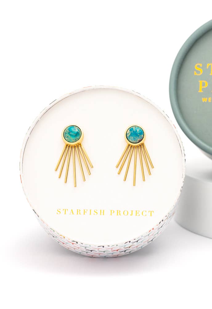 Caroline Emperor Stone Stud & Fringe Earrings - Che Cose Belle