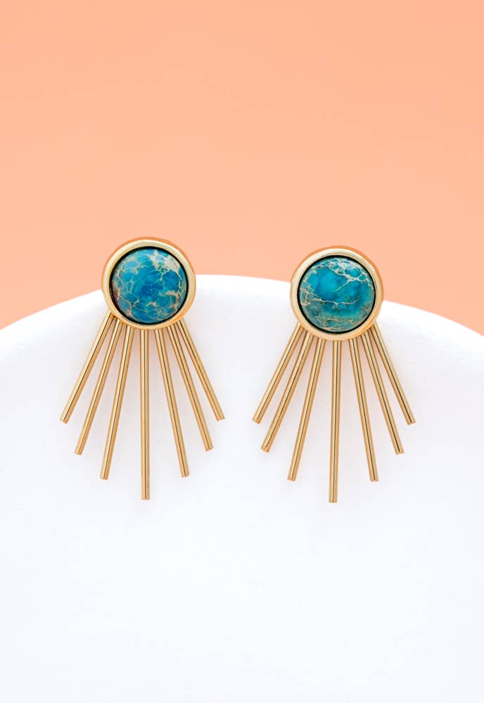 Caroline Emperor Stone Stud & Fringe Earrings - Che Cose Belle