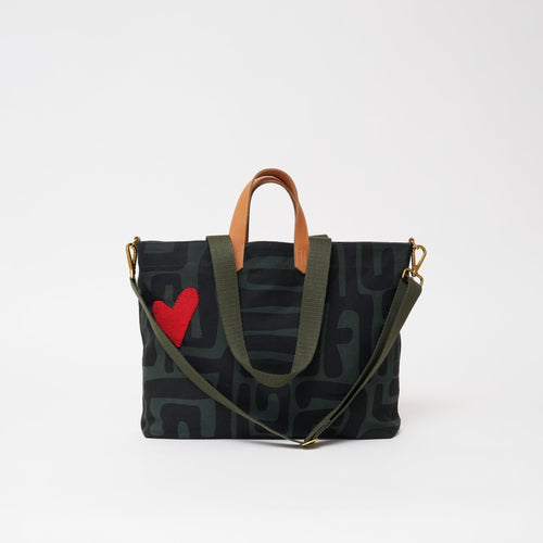 Carryall Bag - Safari Kuba with Red Beaded Heart - Che Cose Belle