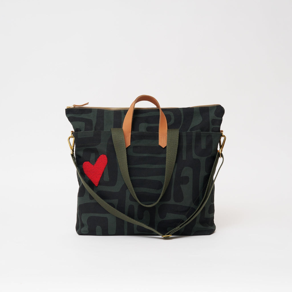Carryall Bag - Safari Kuba with Red Beaded Heart - Che Cose Belle