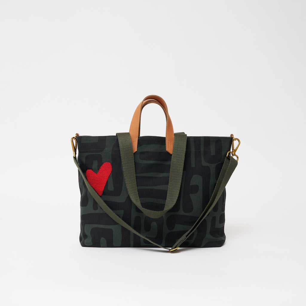 Carryall Bag - Safari Kuba with Red Beaded Heart - Che Cose Belle