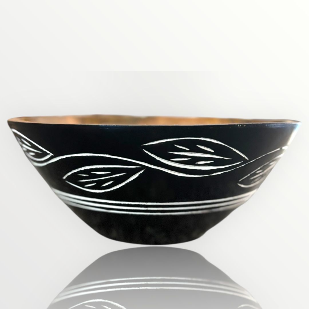 Carved Pattern Mango Wood Bowl - Black - Che Cose Belle