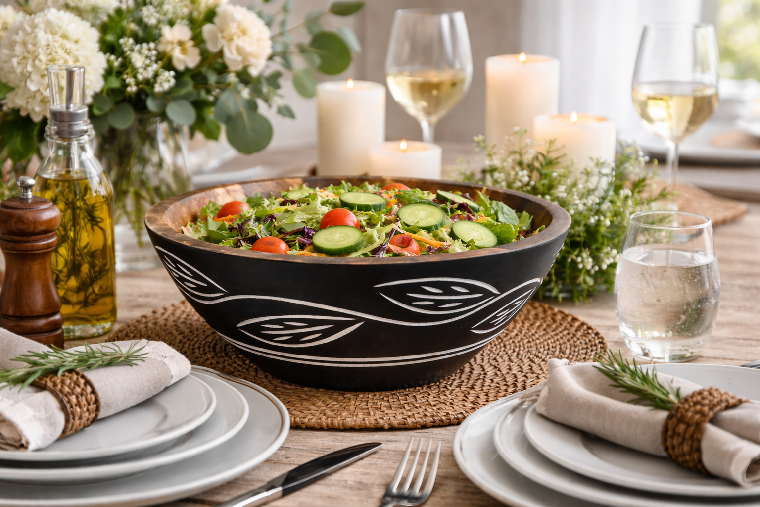 Carved Pattern Mango Wood Bowl - Black - Che Cose Belle