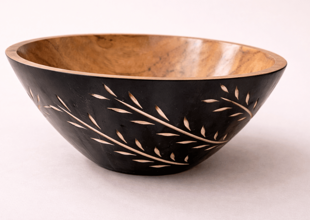Carved Pattern Mango Wood Bowl - Black - Che Cose Belle