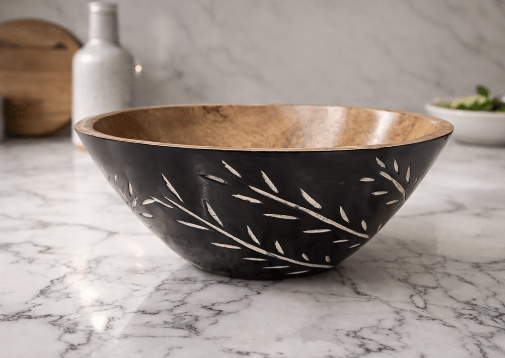 Carved Pattern Mango Wood Bowl - Black - Che Cose Belle