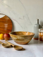 Carved Pattern Mango Wood Bowl - Brown - Che Cose Belle