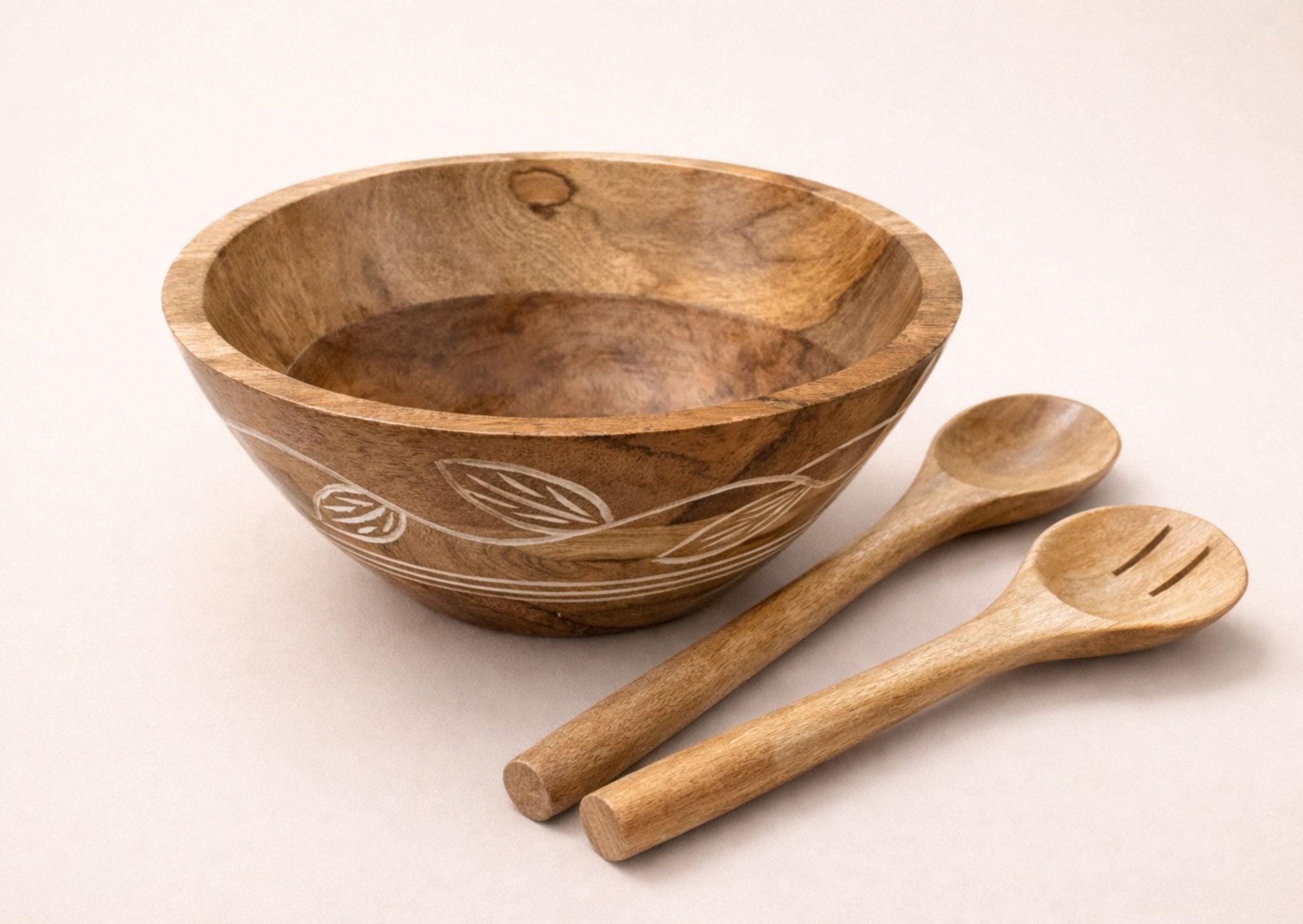 Carved Pattern Mango Wood Bowl - Brown - Che Cose Belle