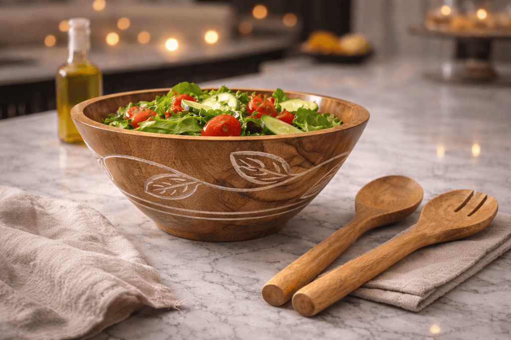 Carved Pattern Mango Wood Bowl - Brown - Che Cose Belle
