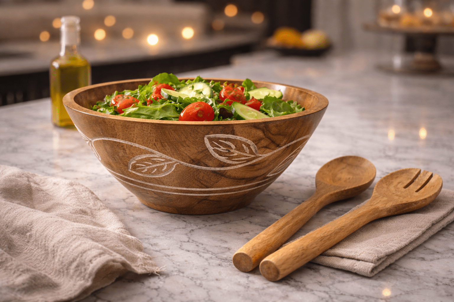 Carved Pattern Mango Wood Bowl - Brown - Che Cose Belle