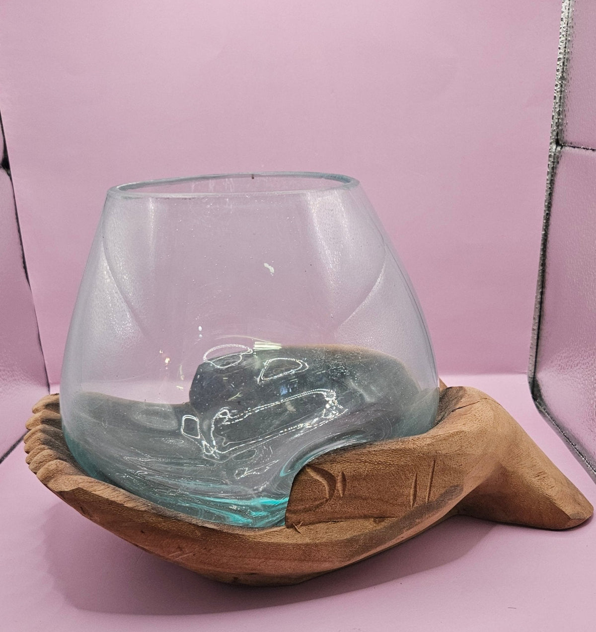 Carved Wooden Hand and Molten Glass Terrarium - Che Cose Belle