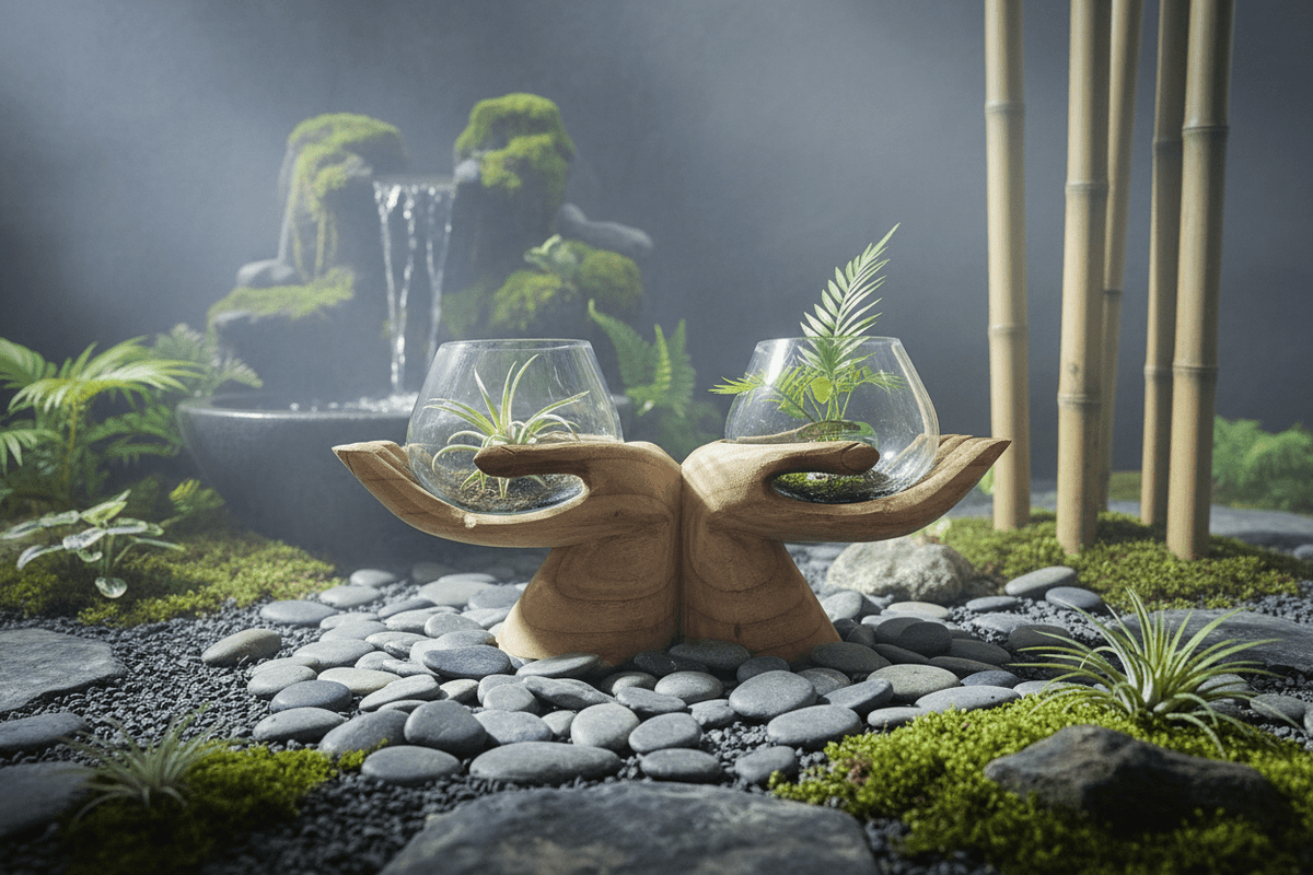 Carved Wooden Hand and Molten Glass Terrarium - Che Cose Belle