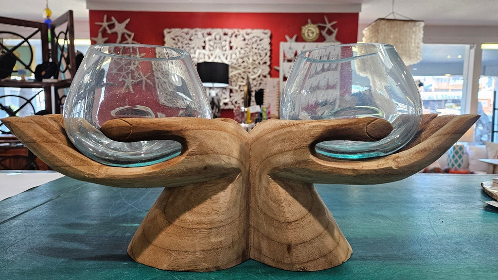 Carved Wooden Hand and Molten Glass Terrarium - Che Cose Belle