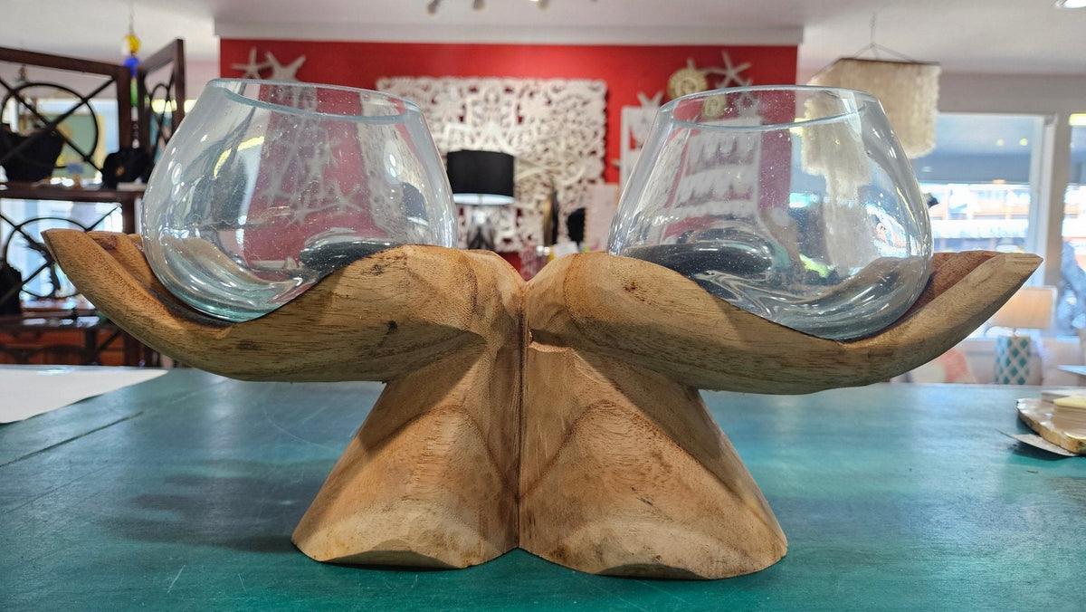 Carved Wooden Hand and Molten Glass Terrarium - Che Cose Belle