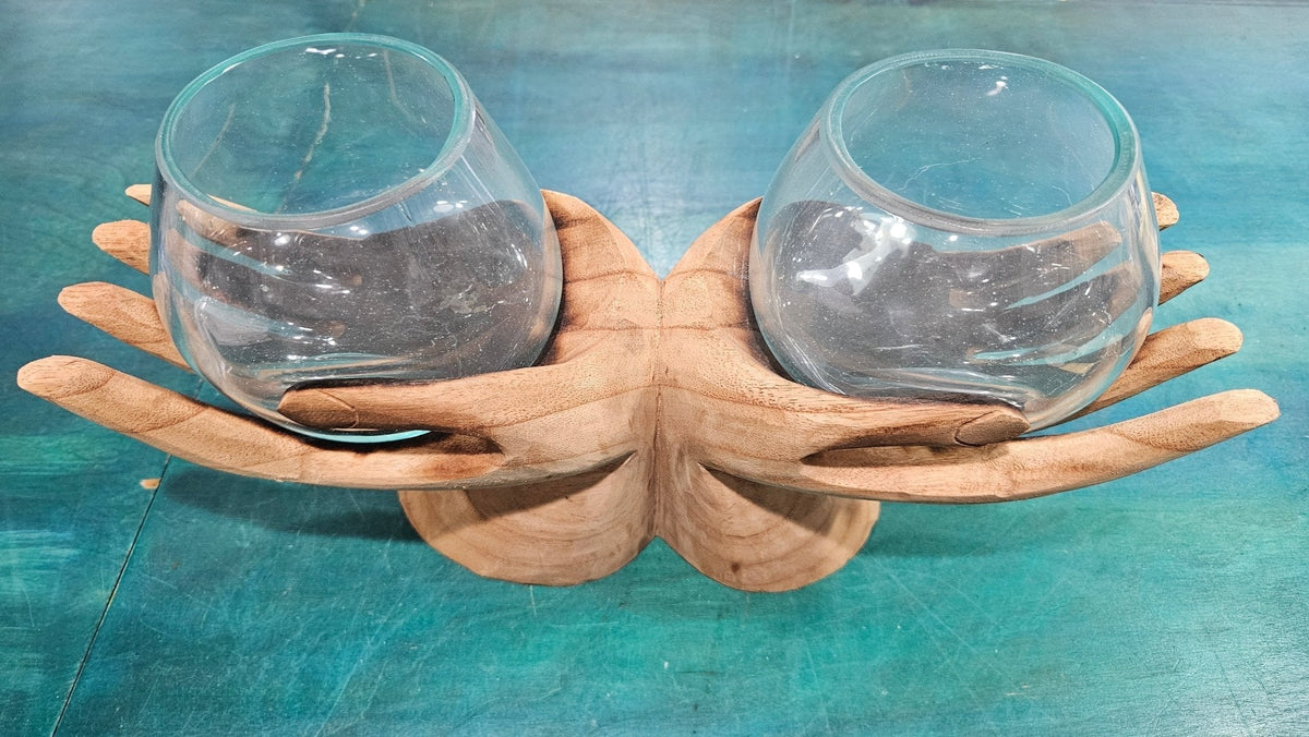 Carved Wooden Hand and Molten Glass Terrarium - Che Cose Belle
