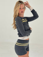 Cashmere Wool Stripe Cardigan in Charcoal/Butter - Che Cose Belle