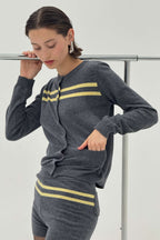 Cashmere Wool Stripe Cardigan in Charcoal/Butter - Che Cose Belle