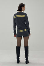 Cashmere Wool Stripe Cardigan in Charcoal/Butter - Che Cose Belle