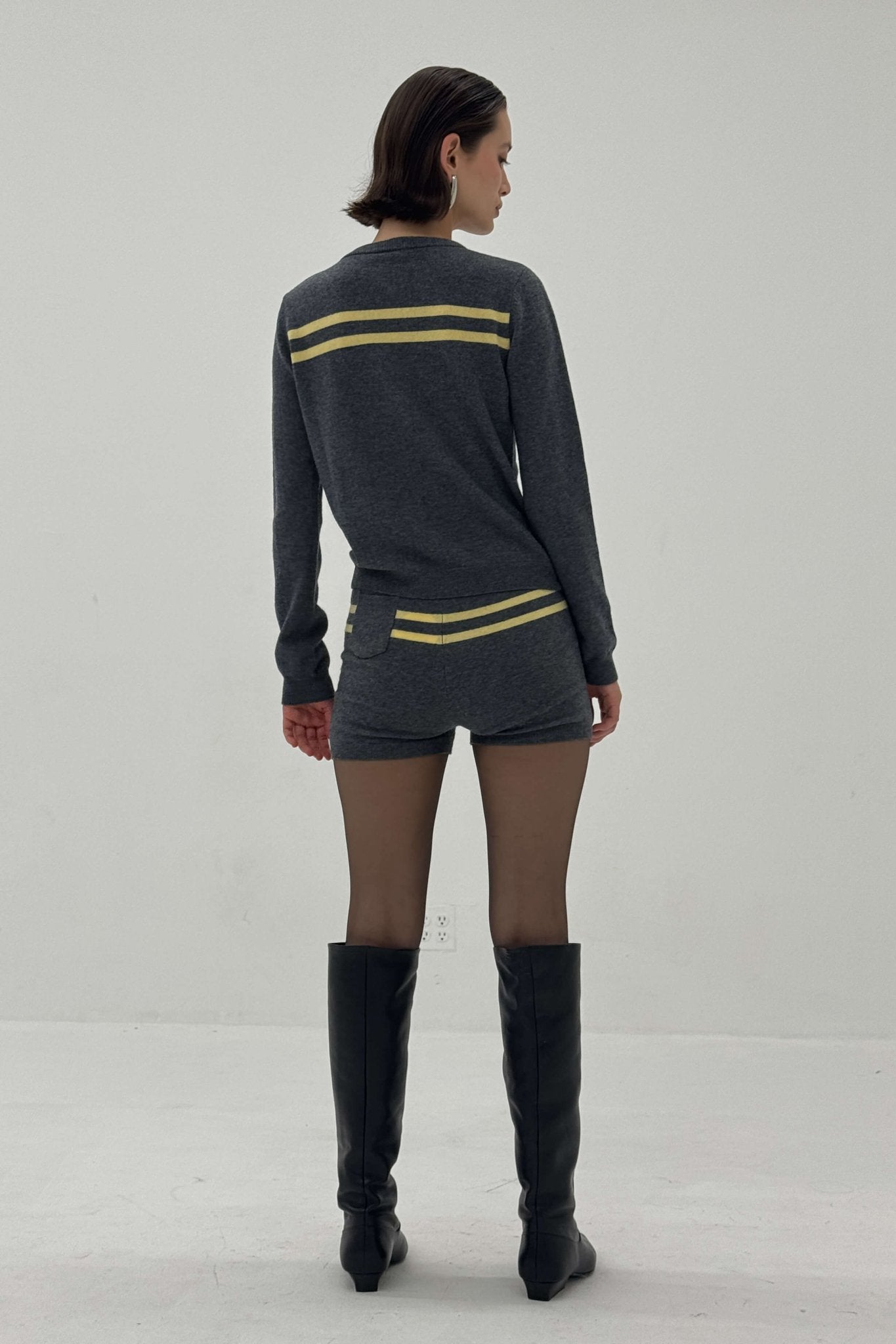 Cashmere Wool Stripe Cardigan in Charcoal/Butter - Che Cose Belle