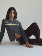 Cashmere Wool Stripe Cardigan in Charcoal/Butter - Che Cose Belle