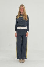 Cashmere Wool Stripe Cardigan in Charcoal/Butter - Che Cose Belle