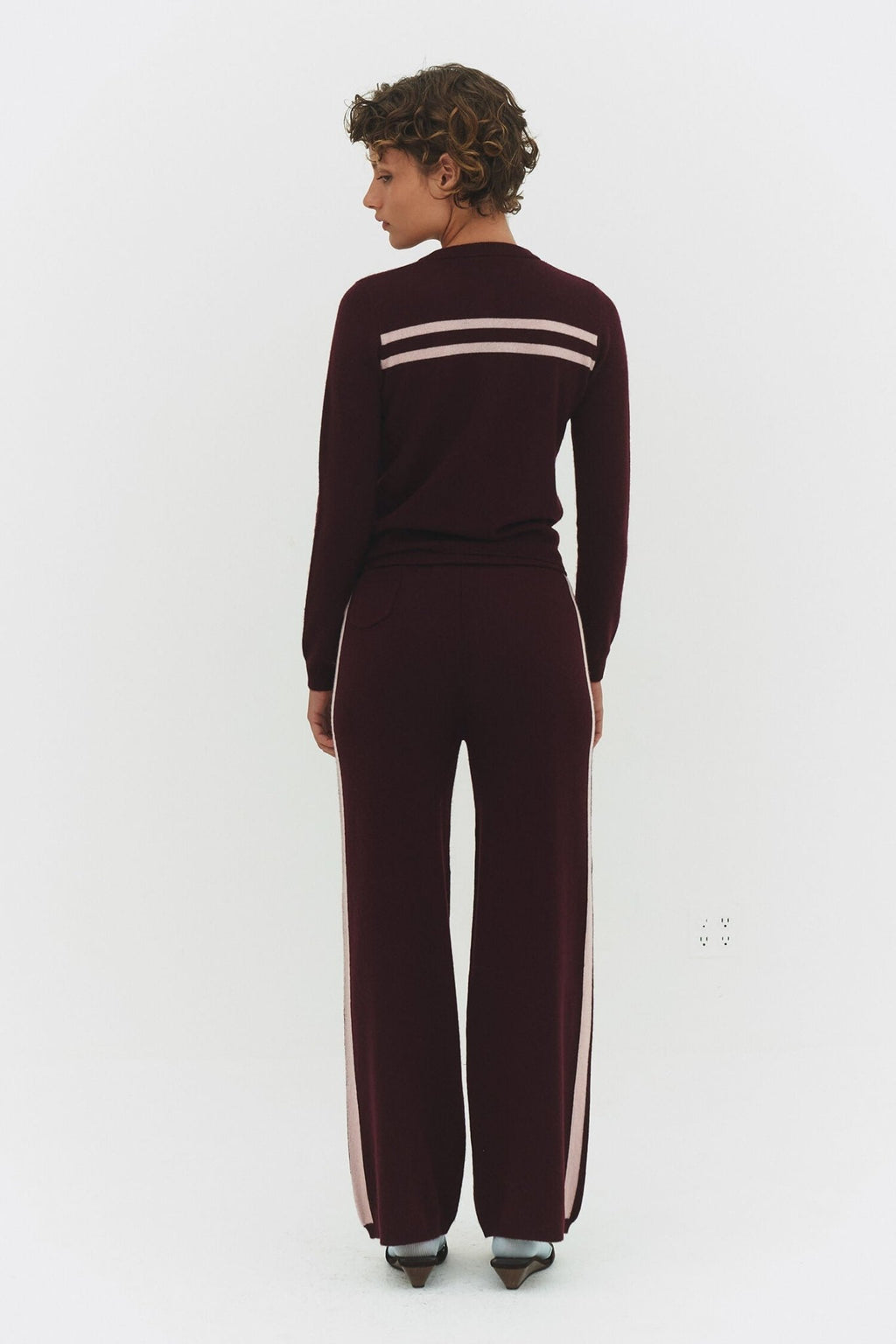 CASHMERE WOOL STRIPE CARDIGAN IN RASPBERRY CREAM - Che Cose Belle