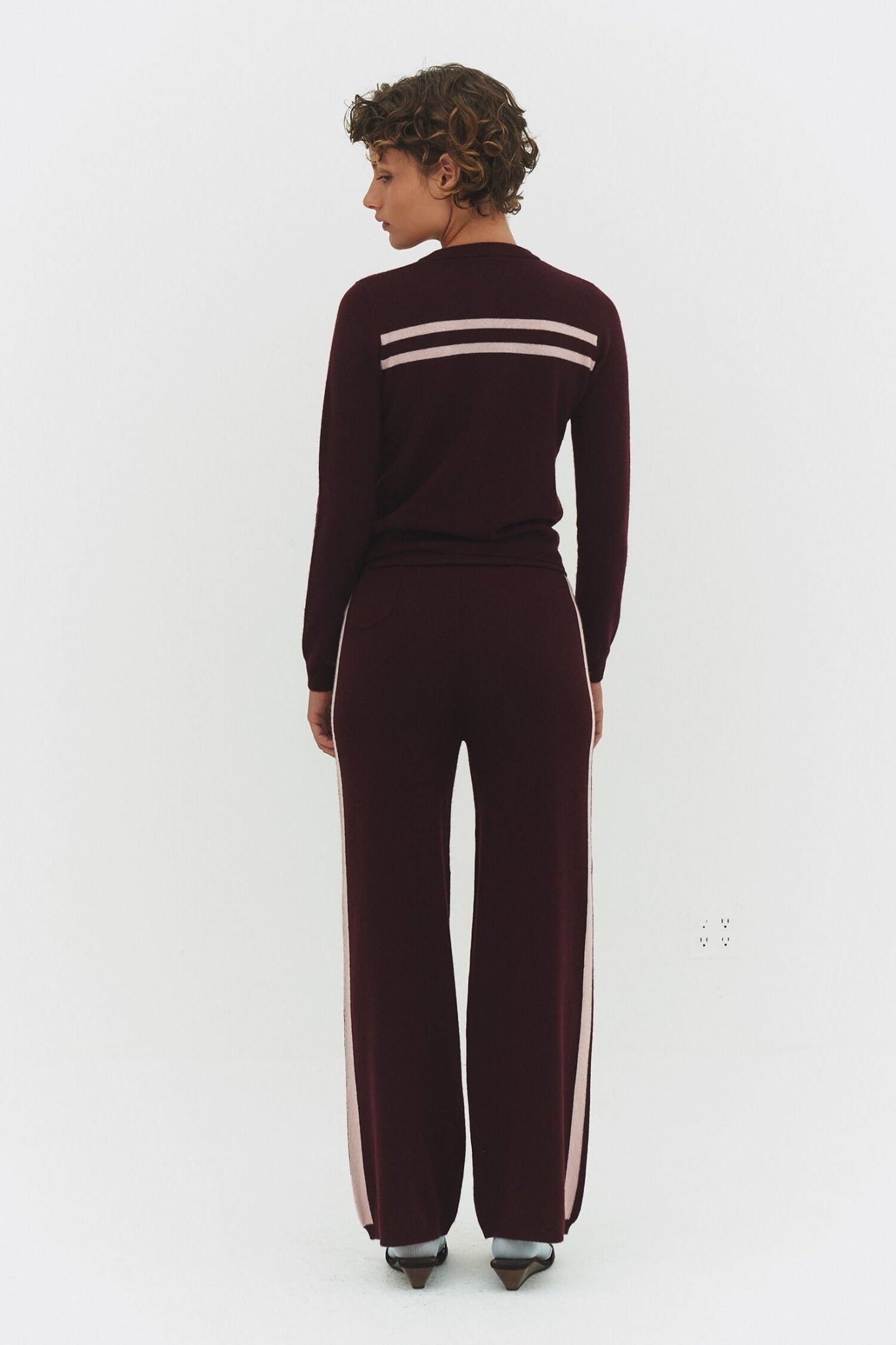 CASHMERE WOOL STRIPE CARDIGAN IN RASPBERRY CREAM - Che Cose Belle