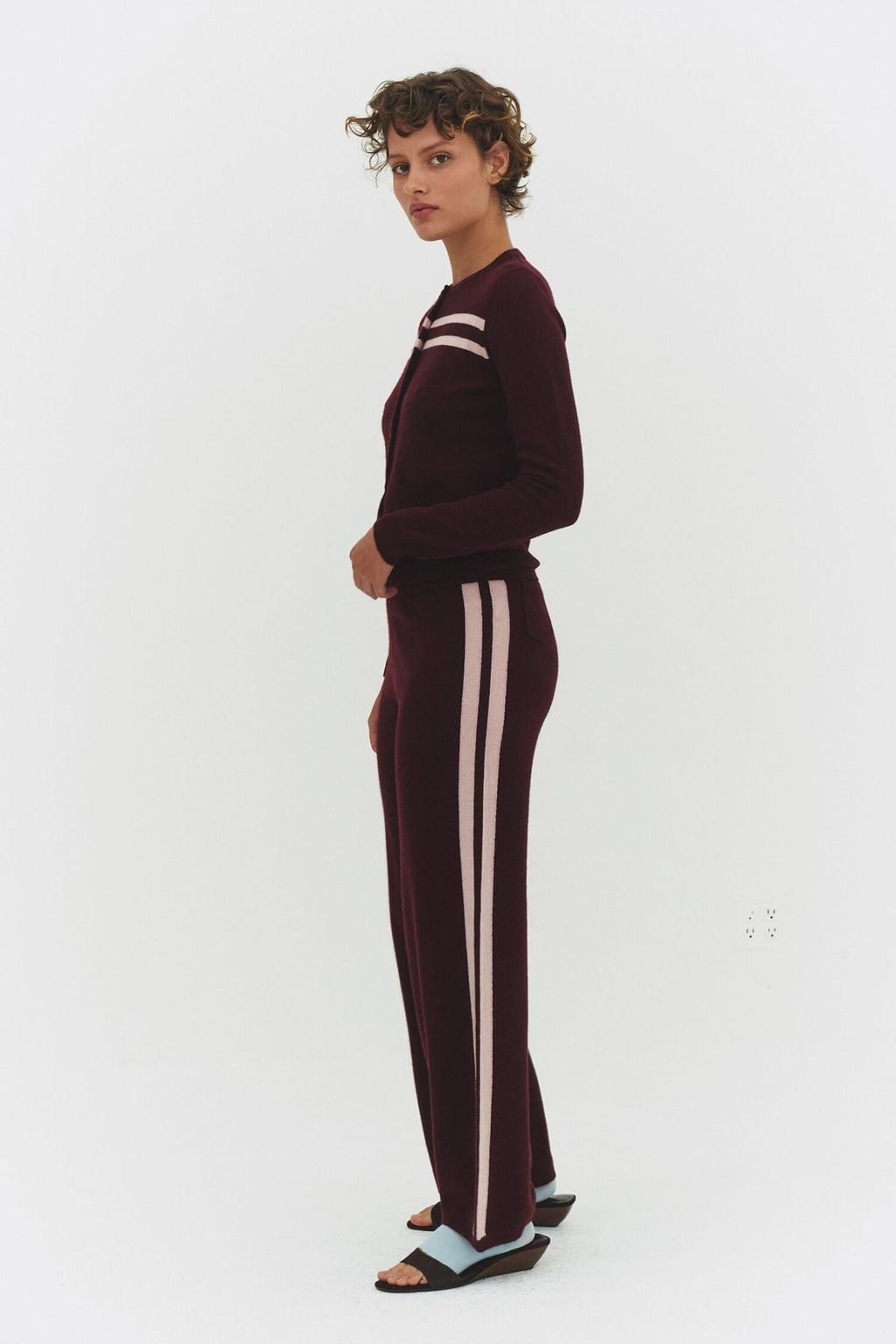 CASHMERE WOOL STRIPE CARDIGAN IN RASPBERRY CREAM - Che Cose Belle
