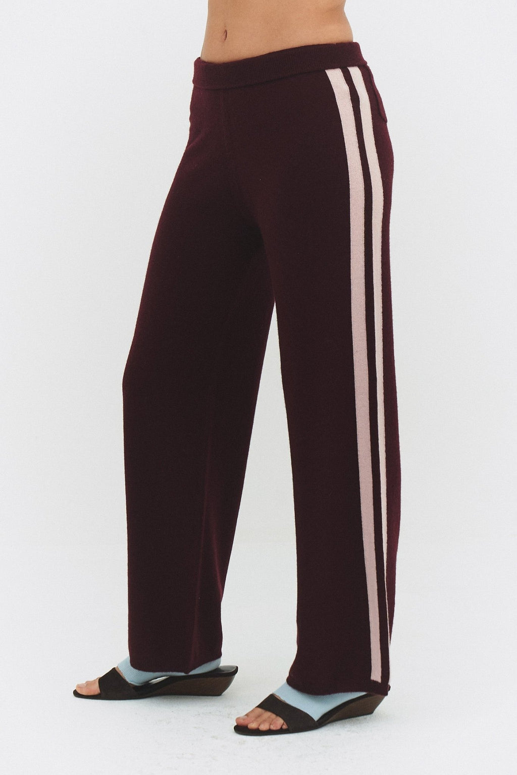 CASHMERE WOOL STRIPE WIDE-LEG PANT IN RASPBERRY - Che Cose Belle
