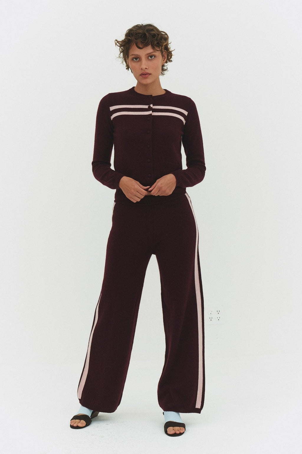 CASHMERE WOOL STRIPE WIDE-LEG PANT IN RASPBERRY - Che Cose Belle