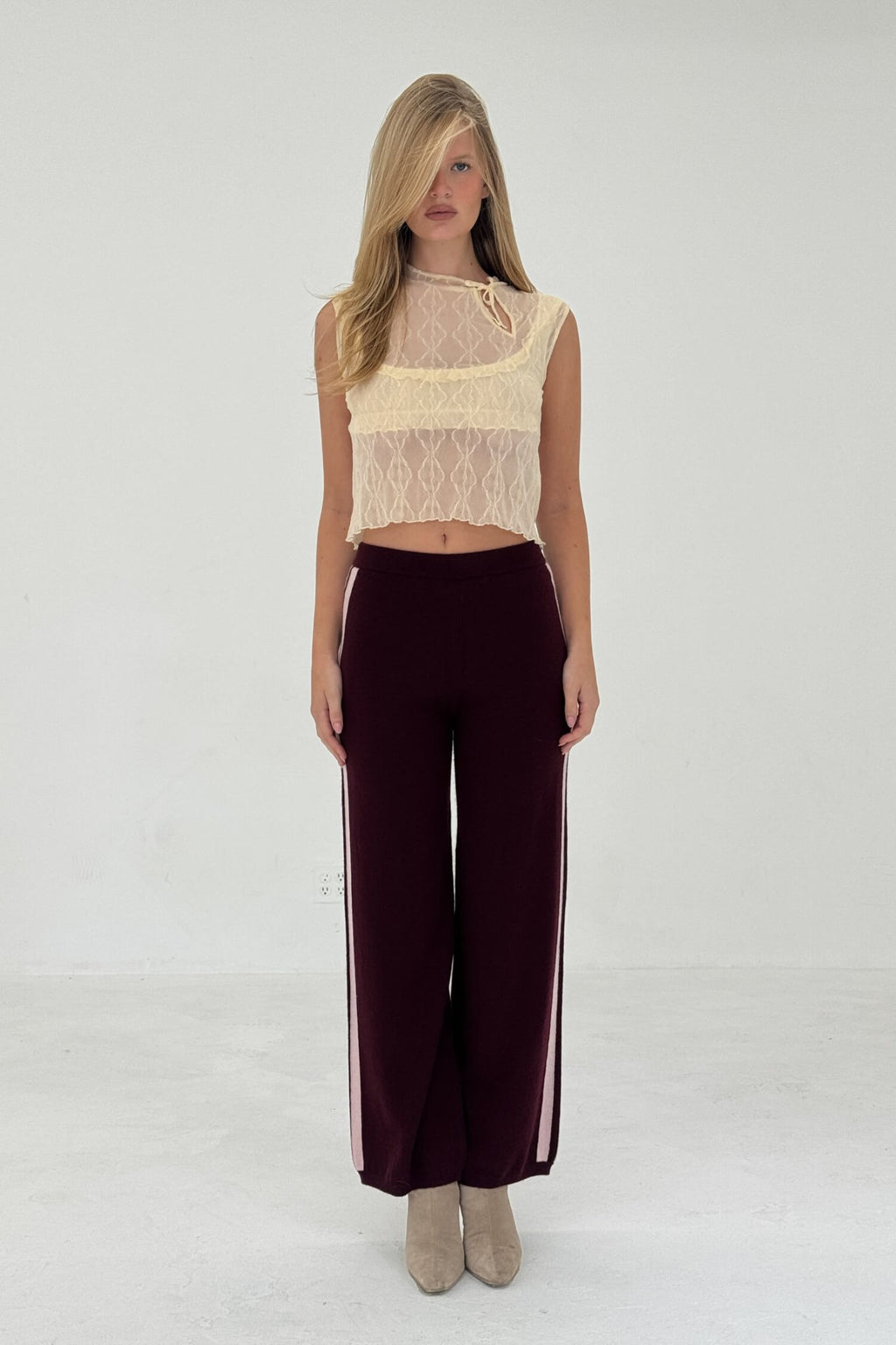 CASHMERE WOOL STRIPE WIDE-LEG PANT IN RASPBERRY - Che Cose Belle