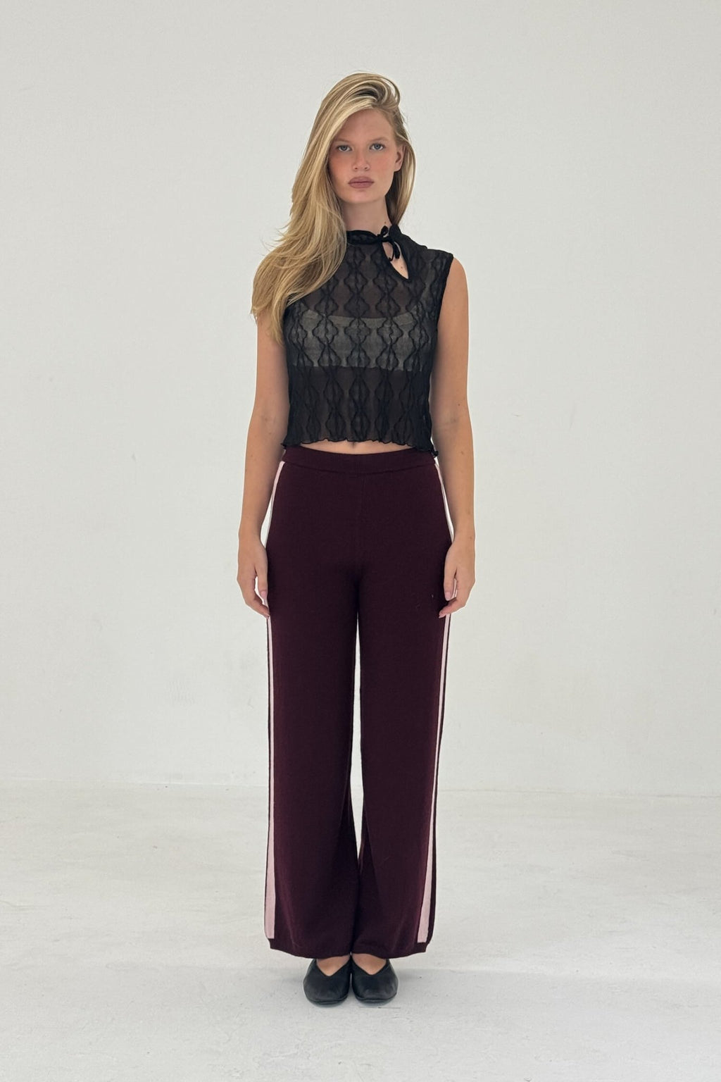 CASHMERE WOOL STRIPE WIDE-LEG PANT IN RASPBERRY - Che Cose Belle