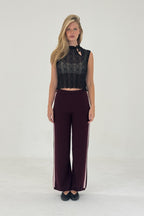 CASHMERE WOOL STRIPE WIDE-LEG PANT IN RASPBERRY - Che Cose Belle