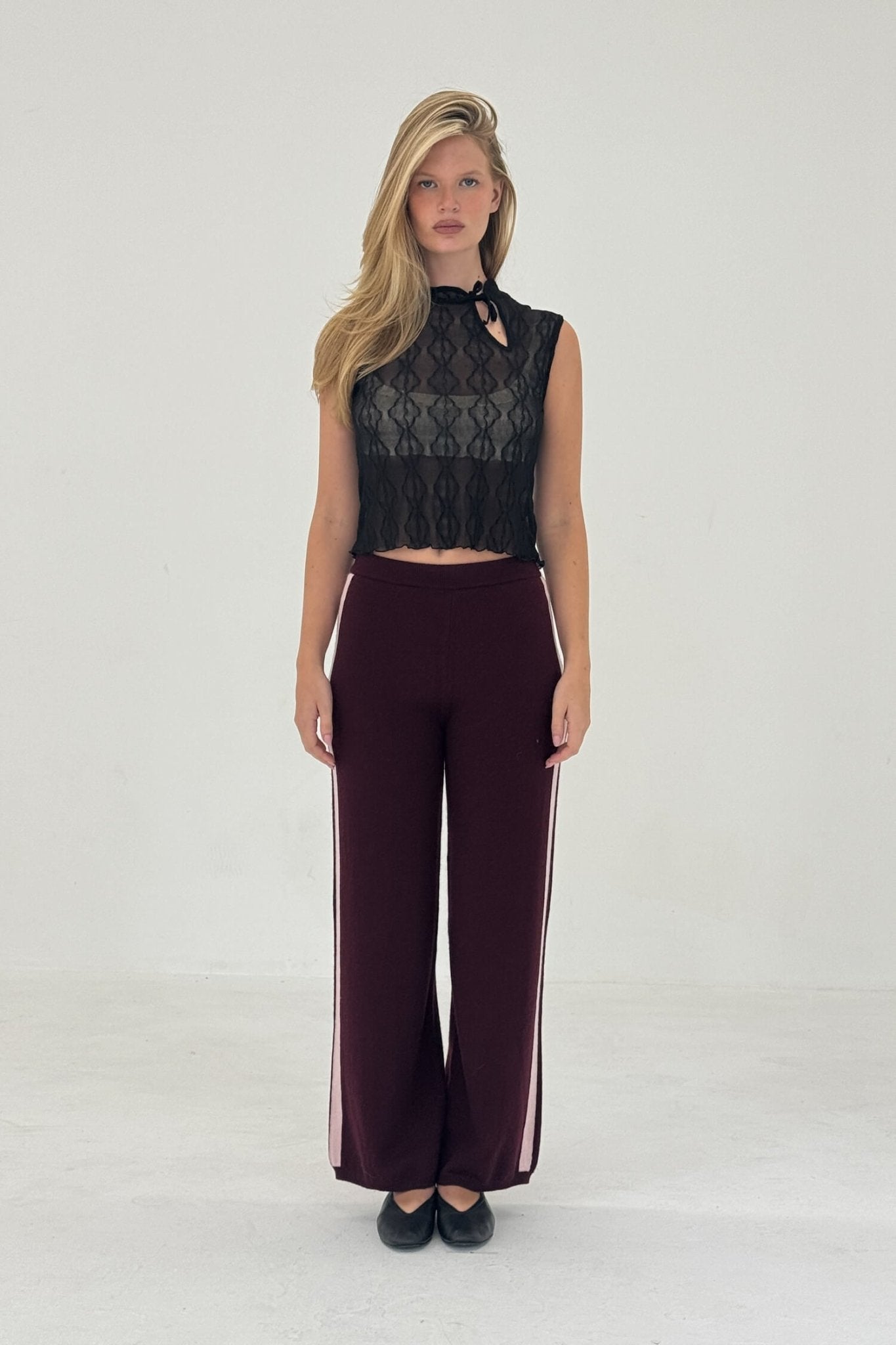 CASHMERE WOOL STRIPE WIDE-LEG PANT IN RASPBERRY - Che Cose Belle
