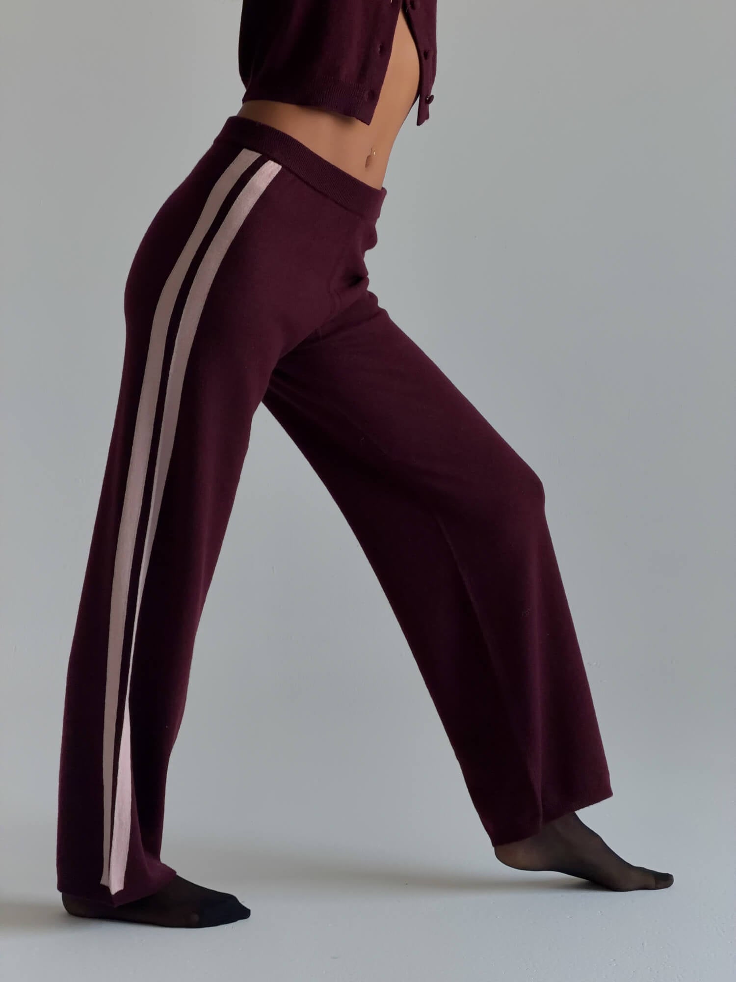CASHMERE WOOL STRIPE WIDE-LEG PANT IN RASPBERRY - Che Cose Belle