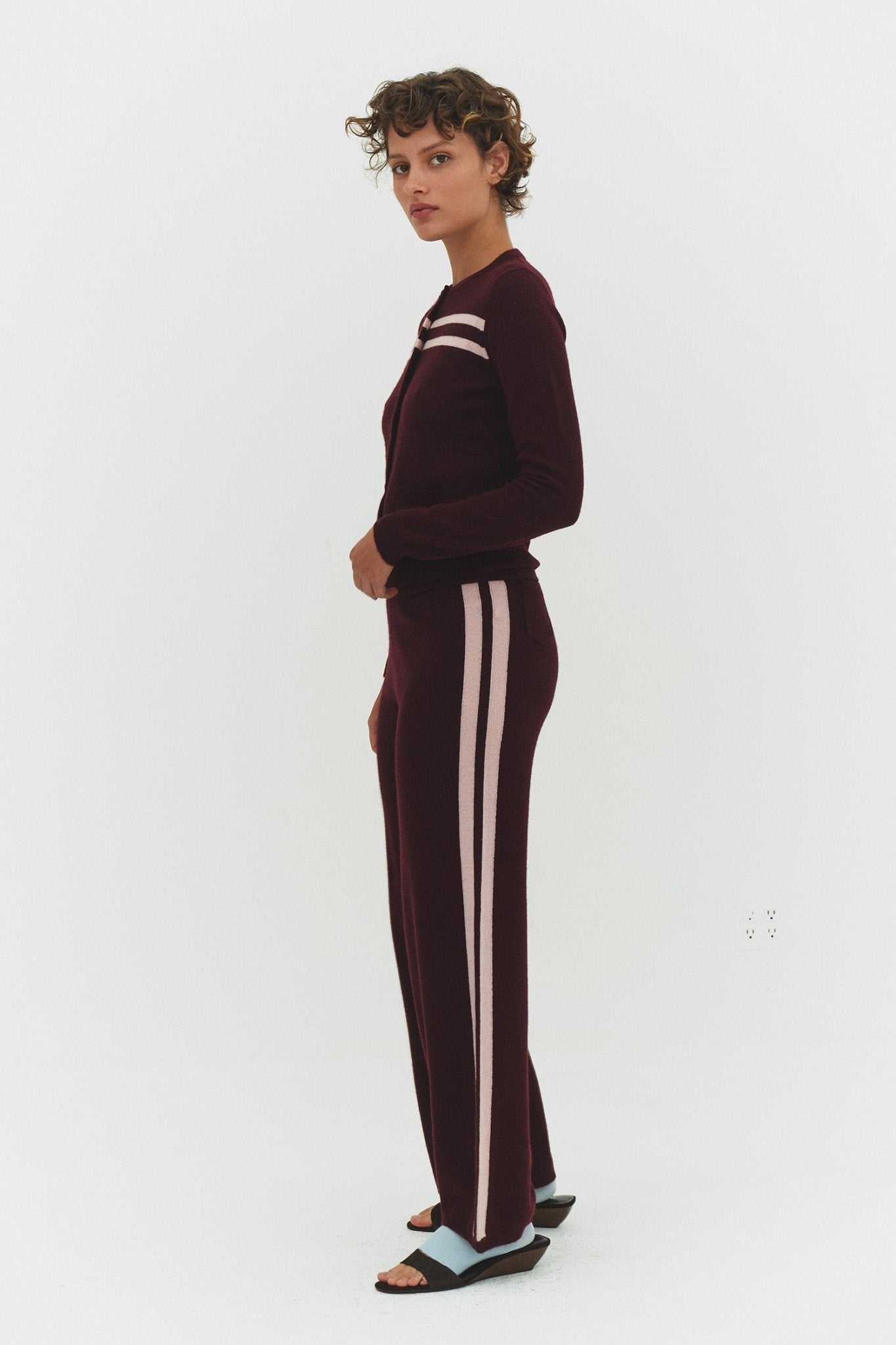 CASHMERE WOOL STRIPE WIDE-LEG PANT IN RASPBERRY - Che Cose Belle
