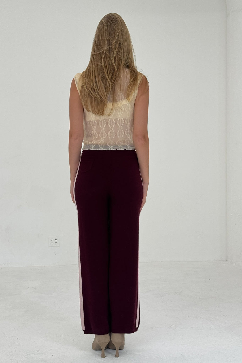 CASHMERE WOOL STRIPE WIDE-LEG PANT IN RASPBERRY - Che Cose Belle
