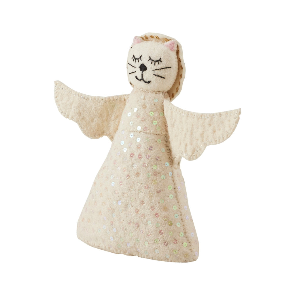 Handmade Cat Angel Felt Christmas Tree Topper Cream Arcadia Home