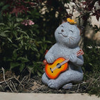 Cat Garden Statue Outdoor Decor, Cat Sculpture with Guitar and Butterfly for Yard Lawn Patio Balcony, Birthday Housewarming Gifts for Mom, Grandma, Women, 8.8 inch, Resin - Che Cose Belle