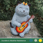 Cat Garden Statue Outdoor Decor, Cat Sculpture with Guitar and Butterfly for Yard Lawn Patio Balcony, Birthday Housewarming Gifts for Mom, Grandma, Women, 8.8 inch, Resin - Che Cose Belle