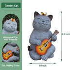 Cat Garden Statue Outdoor Decor, Cat Sculpture with Guitar and Butterfly for Yard Lawn Patio Balcony, Birthday Housewarming Gifts for Mom, Grandma, Women, 8.8 inch, Resin - Che Cose Belle
