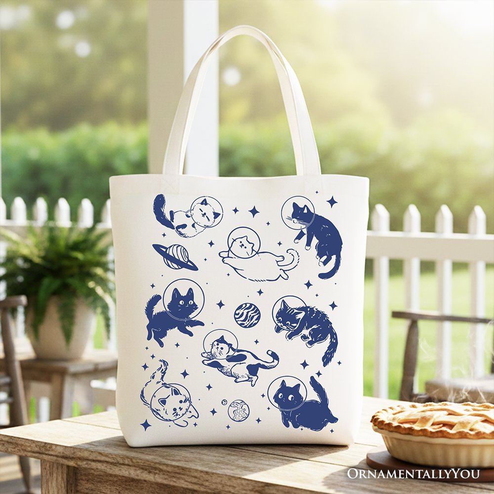 Cats in Space Retro Canvas Tote Bag, Funny Astronaut Kitty Gift Bag with Cosmic Vibes - Che Cose Belle