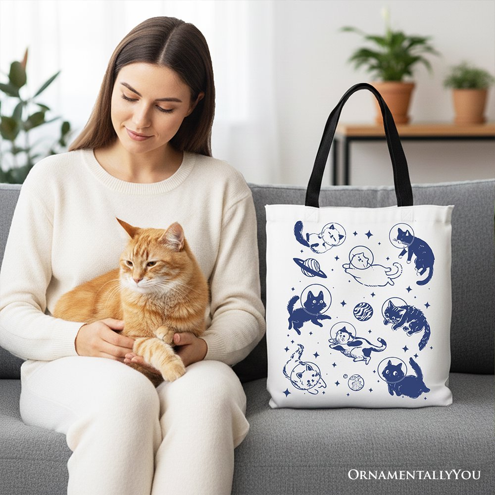 Cats in Space Retro Canvas Tote Bag, Funny Astronaut Kitty Gift Bag with Cosmic Vibes - Che Cose Belle